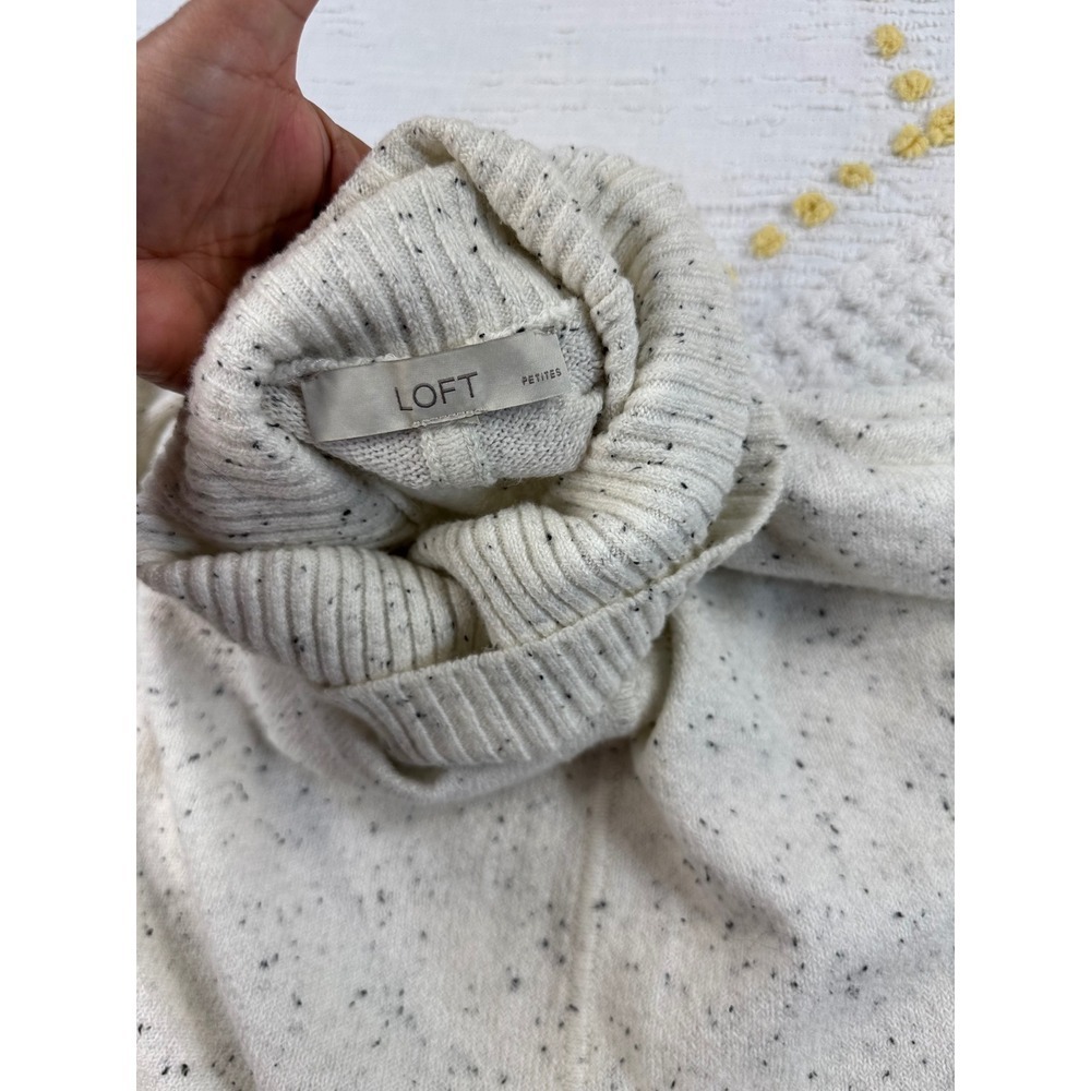 LOFT Petite Cream Speckled Knit Turtleneck Poncho Style Sweater Top - Picture 5 of 7